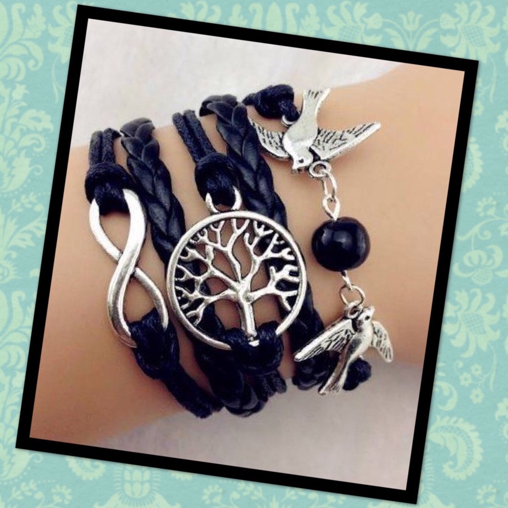 Infinity Tree of Life Love Birds Leather Bracelet